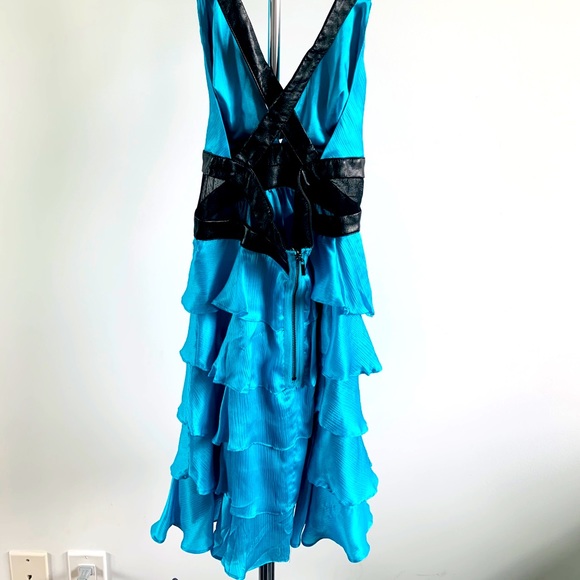 Bebe Turquoise Silk/ Leather strap Dress XS - Picture 4 of 4